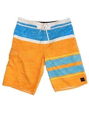 O'Neill Men’s Size 33 Orange, Blue & White Striped Boardshorts | Swim Trunks
